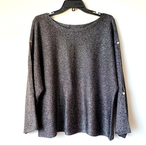SALE! THE LIMITED Black Silver Metallic Open Sleeve Sweater Size Large - Picture 1 of 6
